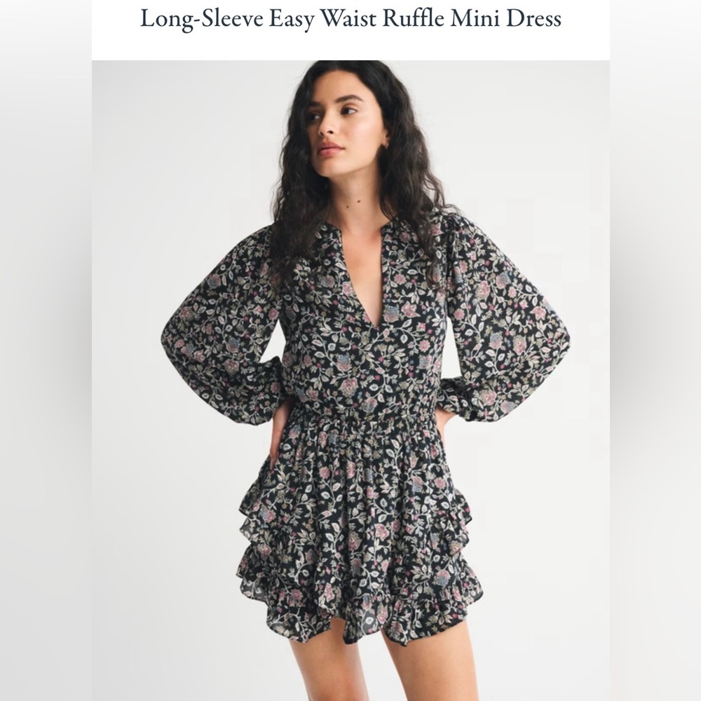 Abercrombie Long Sleeve Easy Waist Ruffle Mini Dress